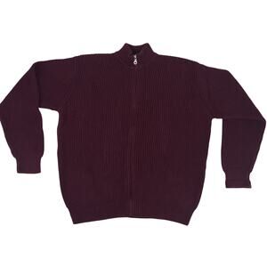 Lands End‎ Mens Sweater Cardigan Burgundy L (42-44) Collared Grandpa Core Cozy